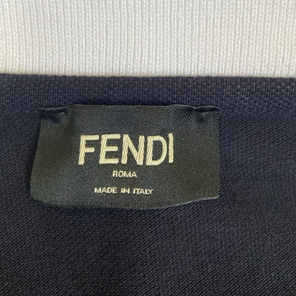 Fendi Long Sleeve Cotton Polo Shirt Blue contrast White Collar Fendi Logo - Picture 5 of 11